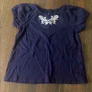 Janie and Jack Blue and White Short Sleeve Tee with Floral Embellishment